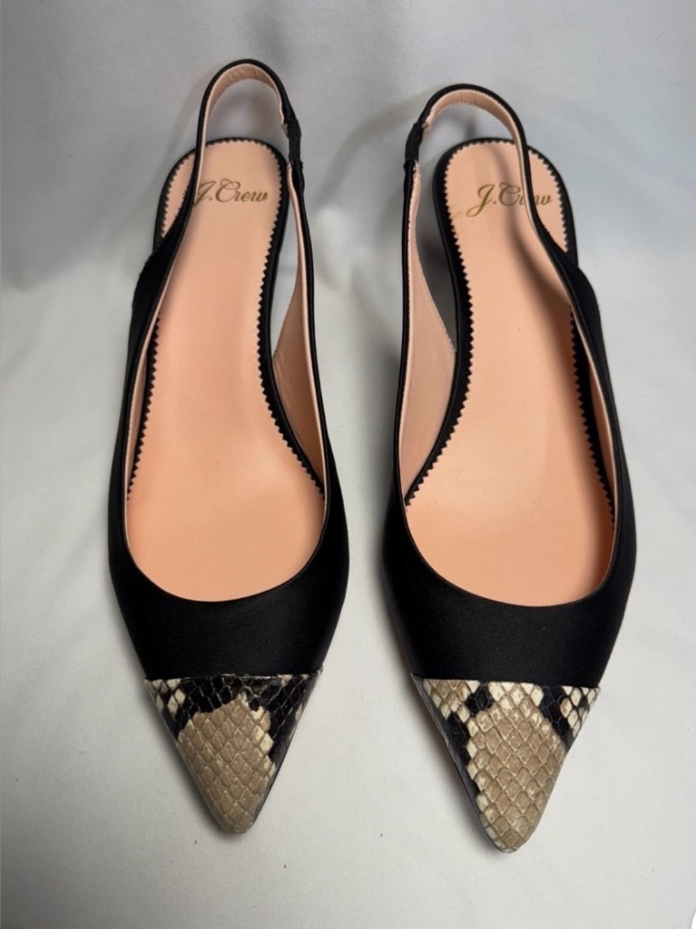 J. Crew Black Slingback Pumps with Snakeskin Toe Cap